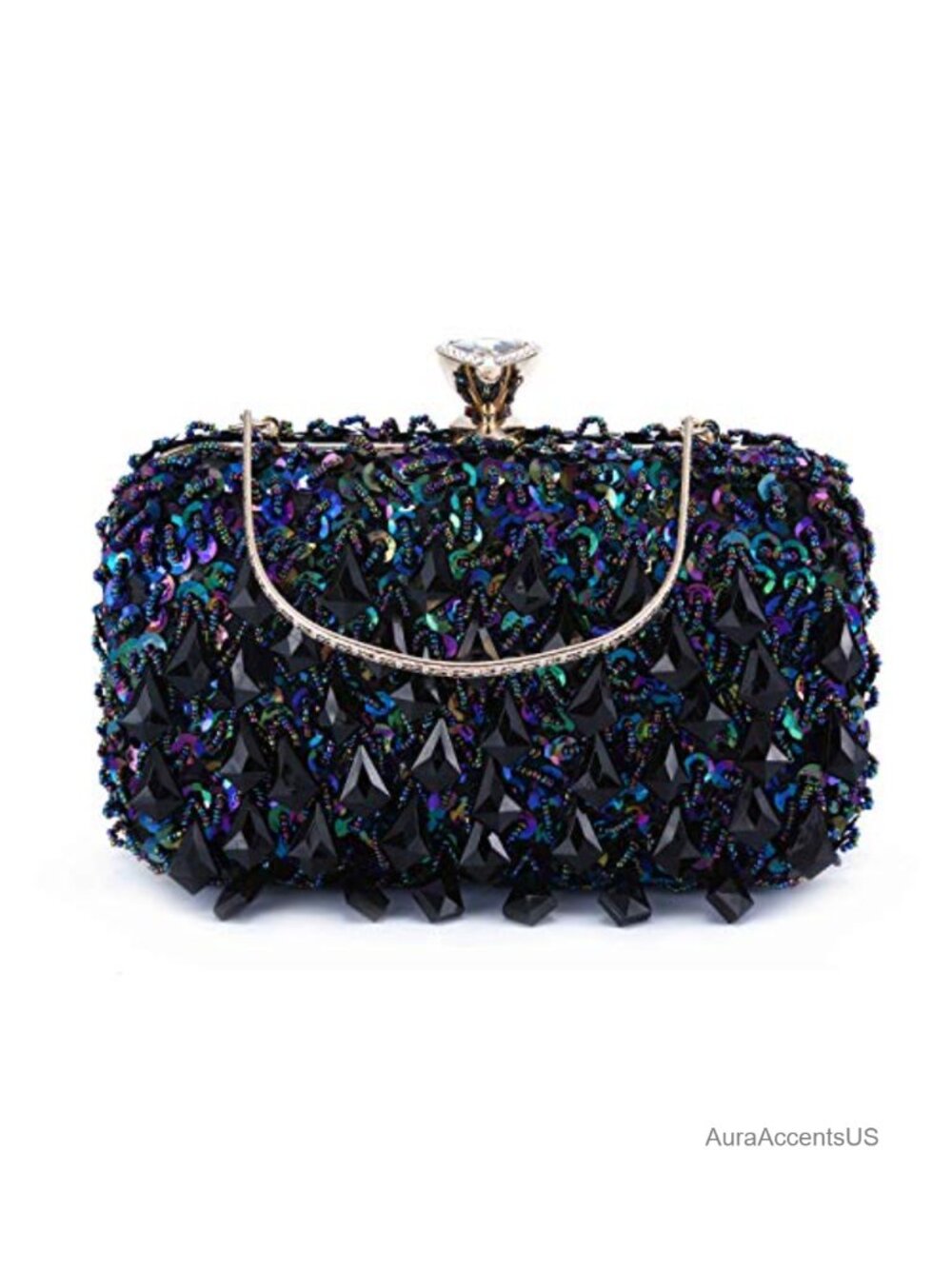 Women Sequin Evening Clutch Rhinestone Beaded Chain Shoulder Bag